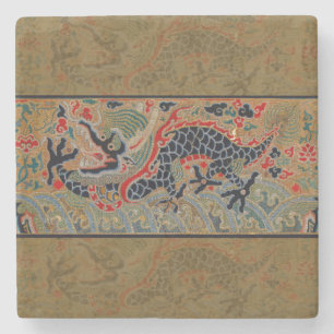 Antikes chinesisches Drachen-Seidenstickereimuster Steinuntersetzer