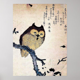 Antikes chinesisches Eulen-Druckplakat Poster