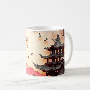 Antikes Chinesisches Scenepapier geschnitten braun Kaffeetasse