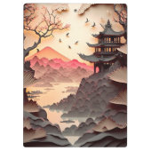 Antikes chinesisches Scenepapier geschnitten braun Klemmbrett (Rückseite)