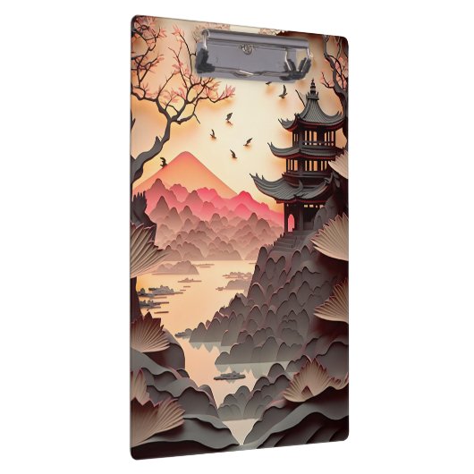 Antikes chinesisches Scenepapier geschnitten braun Klemmbrett (Rechts)