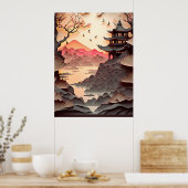 Antikes chinesisches Scenepapier geschnitten braun Poster (Küche)