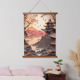 Antikes chinesisches Scenepapier schneidet Wandtep Wandteppich Mit Holzrahmen