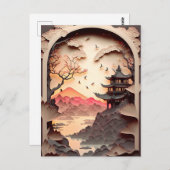 Antikes chinesisches Szenenpapier braun schneiden Postkarte (Vorne/Hinten)