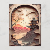 Antikes chinesisches Szenenpapier braun schneiden Postkarte (Vorderseite)