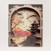 Antikes chinesisches Szenenpapier braun schneiden Puzzle (Vertikal)