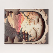 Antikes chinesisches Szenenpapier braun schneiden Puzzle (Horizontal)