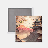 Antikes Chinesisches SzenenpapierCut Brown Square  Magnet (Vorderseite/Rückseite)