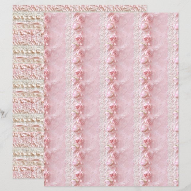 Antikes Coquette Rosa Spitze Textur Scrapbook Papi (Vorne/Hinten)