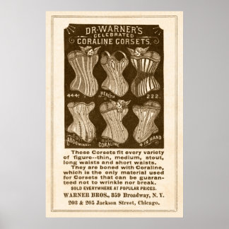 Antikes Coraline-Korsett-Werbung aus dem Jahr 1890 Poster
