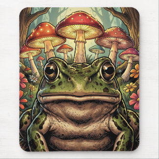 Antikes Cottagecore-Frosch- und Pilz-Motiv Mousepad