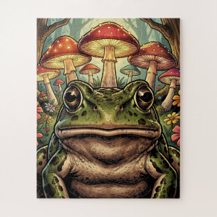 Antikes Cottagecore-Frosch- und Pilz-Motiv Puzzle
