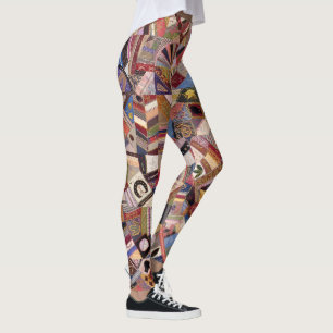 Antikes Crazy Quilt Muster Kunstgewerbekunde Leggings