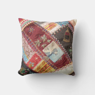 Antikes Crazy-Quilt-Quadrat aus der viktorianische Kissen