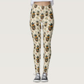 Antikes cremefarbenes Blumenkäfer-Exemplar Leggings (Vorderseite)