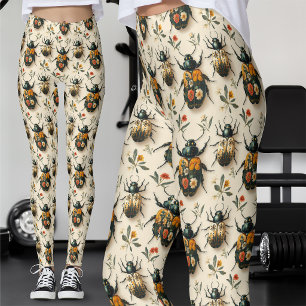 Antikes cremefarbenes Blumenkäfer-Exemplar Leggings