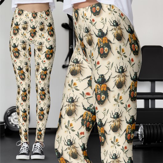 Antikes cremefarbenes Blumenkäfer-Exemplar Leggings