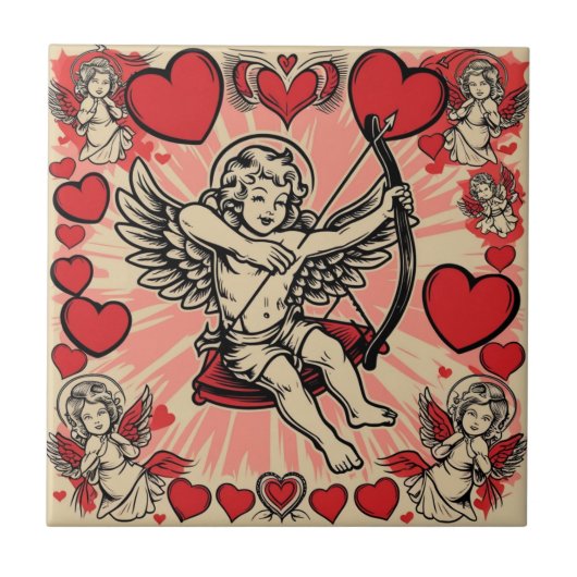 Antikes Cupide Liebe Fliese (Vorderseite)