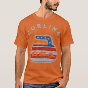 Antikes Curling USA Rot Weiß Blau Stein T-Shirt