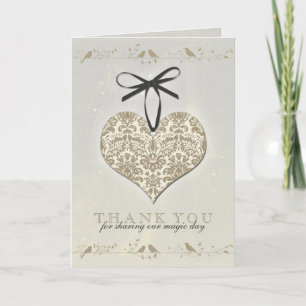 Antikes Damast Herz Silber Gold Hochzeit Danke