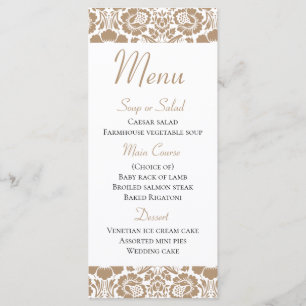 Antikes Damast-Menü Braun Florale Spitze Hochzeit Menükarte