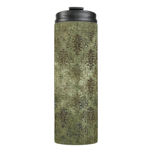 Antikes Damast-Muster aus Jute Thermosbecher (Vorderseite)