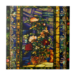 Antikes dekoratives Glasblumenfenster Fliese