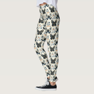 Antikes Delft Blau Schmetterling & Botanik Leggings