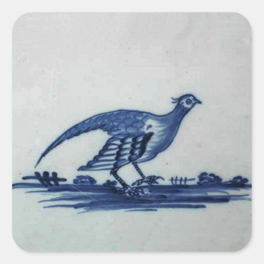 Antikes Delft Blauer Tile - Groß im Gras Quadratischer Aufkleber (Vorderseite)