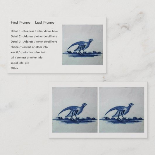 Antikes Delft Blauer Tile - Groß im Gras Visitenkarte (Vorne/Hinten)
