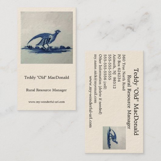 Antikes Delft Blauer Tile - Groß im Gras Visitenkarte (Vorne/Hinten)