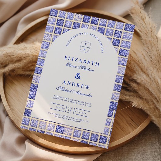 Antikes Delft Patchwork Hochzeit Einladung