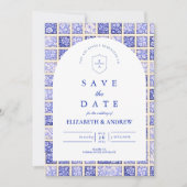 Antikes Delft Patchwork Hochzeit Save The Date (Vorderseite)