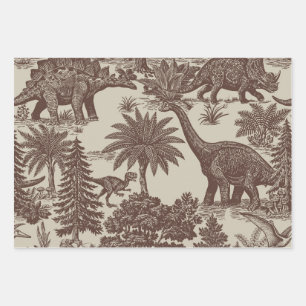 Antikes Dinosaurier-Toile-Muster Geschenkpapier Set