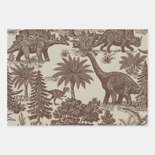 Antikes Dinosaurier-Toile-Muster Geschenkpapier Set (Vorderseite)