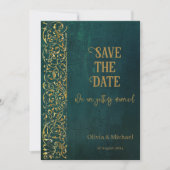 Antikes Dunkelgrün Save The Date (Vorderseite)