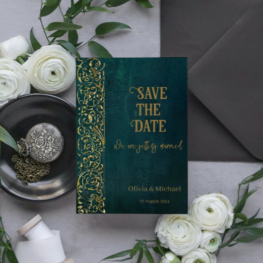 Antikes Dunkelgrün Save The Date