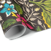 Antikes dunkles Blumen-Toile-Botanik-Muster Geschenkpapier (Rolleneckpunkt)