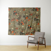 Antikes dunkles florales botanisches Muster orange Wandteppich (Beispiel (Horizontal))
