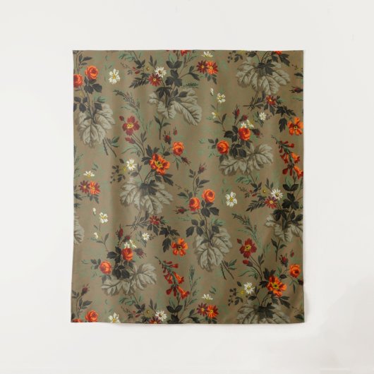Antikes dunkles florales botanisches Muster orange Wandteppich (Vorderseite)