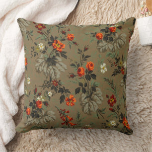 Antikes dunkles florales Orangen-Rosen-Botanik-Mus Kissen