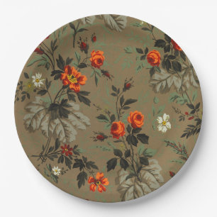 Antikes dunkles florales Orangenrosen-Botanikmuste Pappteller