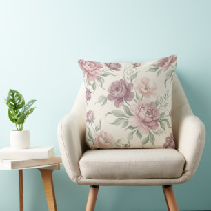 Antikes Dusty Rose & Mauve Blumen-Wurfkissen Kissen