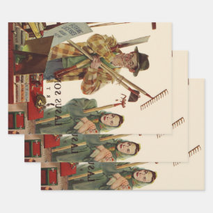 Antikes Ehepaar mit Gartengeräten Geschenkpapier Set