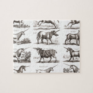 Antikes Einhorn-Gravur Vintage-Zoologie-Exemplar Puzzle
