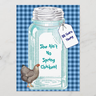 Antikes Einmachglas Blau kariertes Design Einladung