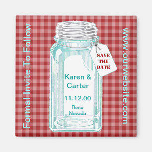 Antikes Einmachglas Rot Gingham Design Magnet