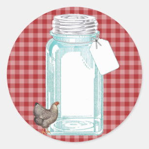 Antikes Einmachglas Rot Gingham Design Runder Aufkleber