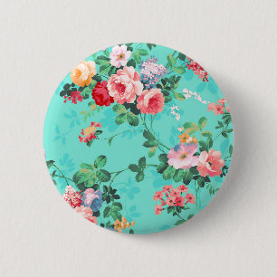 Antikes elegantes rosa rotes gelbes Rosenmuster Button