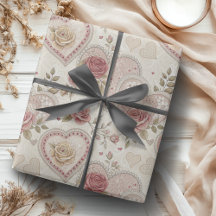 Antikes Elfenbein-Braun-Falten-Herzen-Rosen-Muster